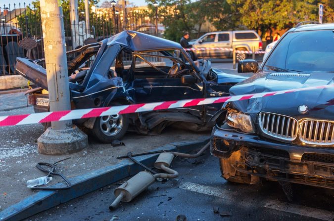 Car accident scene with injuries