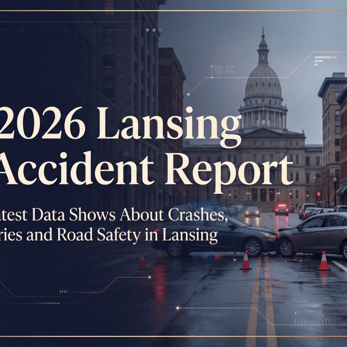 Car accident scene near the Michigan State Capitol representing The Clark Law Office’s 2026 Lansing Car Accident Report.